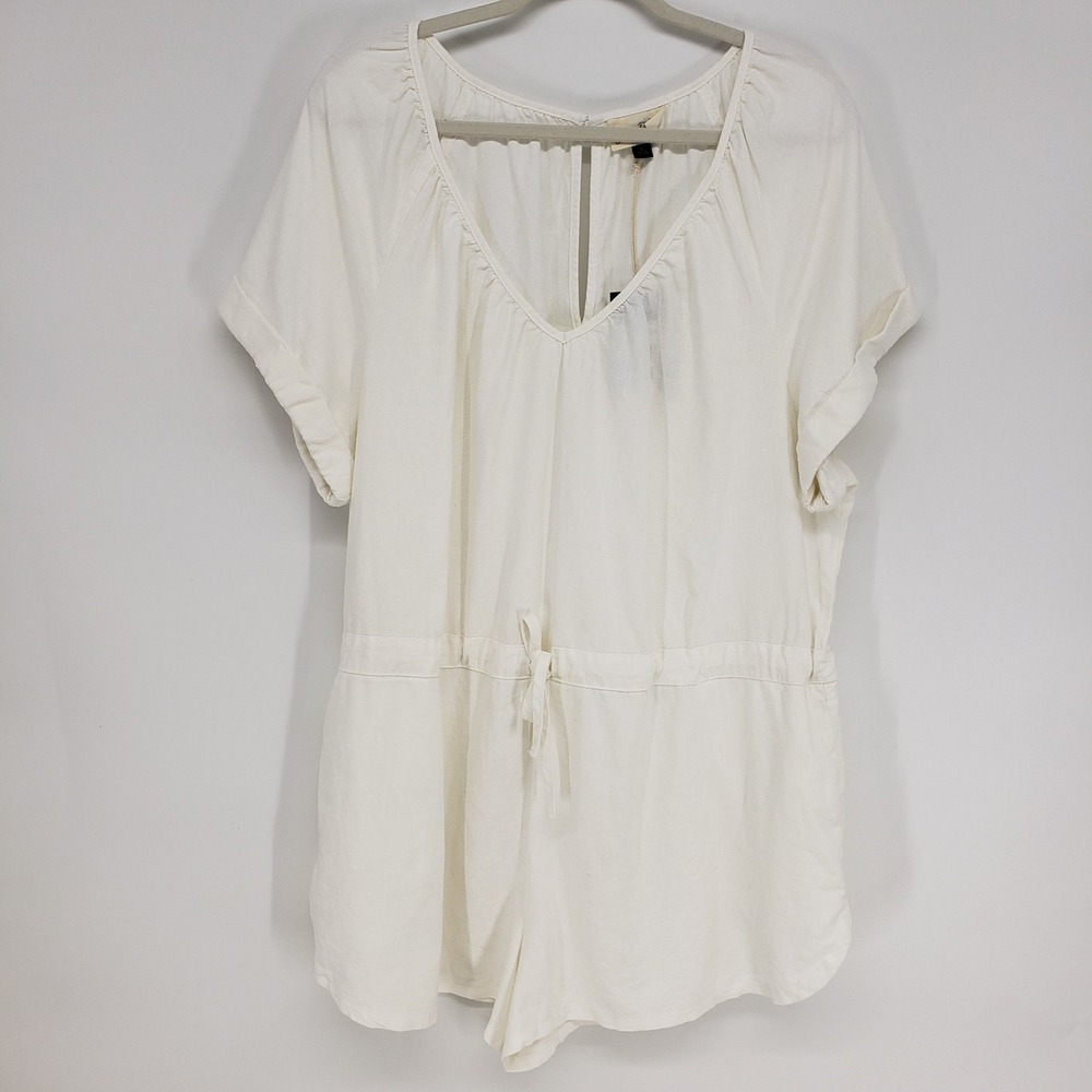Universal Thread Linen Blend Romper Womens L Large Off White Short Sleeve Target